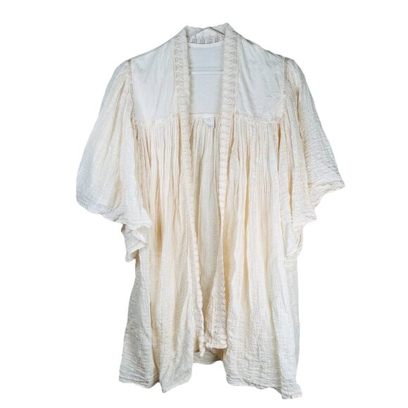 Vintage Cotton Lace Crochet Kimono Large Flowy Open Western Cottage - Picture 1 of 7
